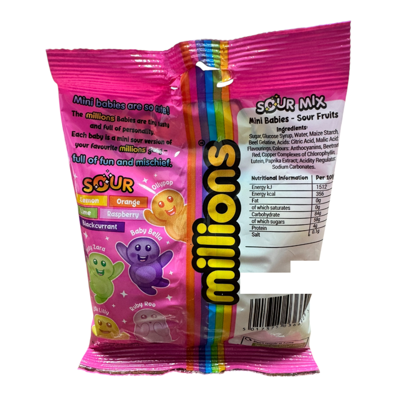 Millions Mini Jelly Babies Sour Mix Bag 100g