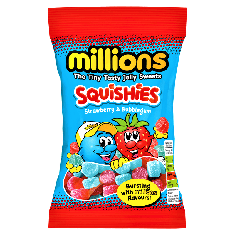 Millions Squishies Strawberry and Bubblegum Bag 130g - Happy Candy UK LTD