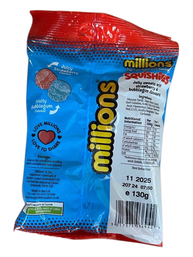 Millions Squishies Strawberry and Bubblegum Bag 130g - Happy Candy UK LTD