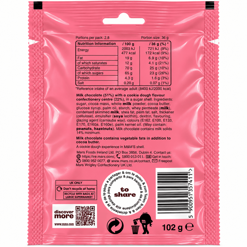 M&M's Cookie Dough Milk Chocolate Share Bag 102g
