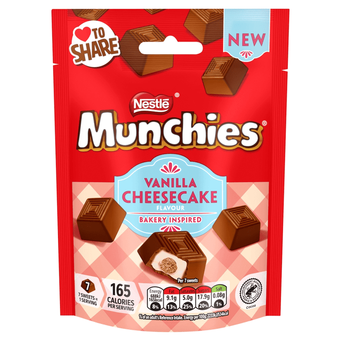 Munchies Vanilla Cheesecake Flavour Chocolate Sharing Bag 97g - Happy Candy UK LTD