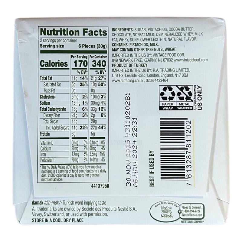 Nestle Damak Fine Chocolate With Pistachios (Turkiye) 60g - Happy Candy UK LTD