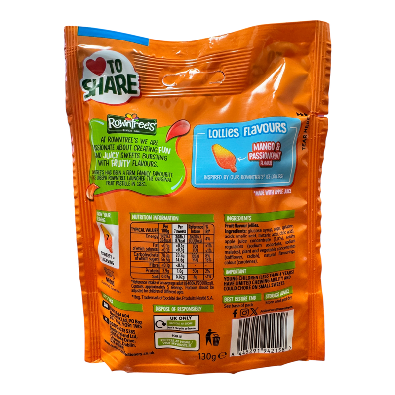 Rowntree's Mango Flavour Lollies Sweets Bag 130g