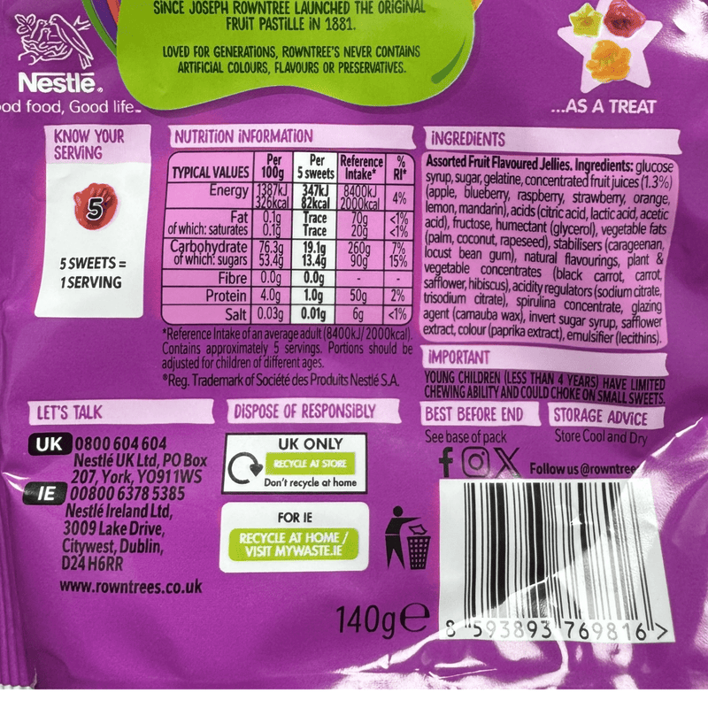Rowntree's Randoms JUICERS Sweets Sharing Bag 140g