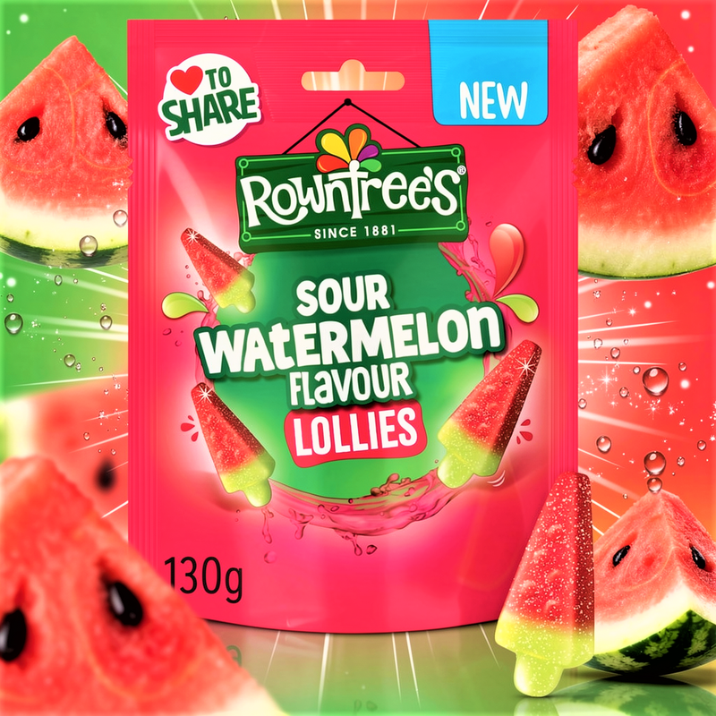 Rowntree's Sour Watermelon Flavour Lollies Sweets Bag 130g