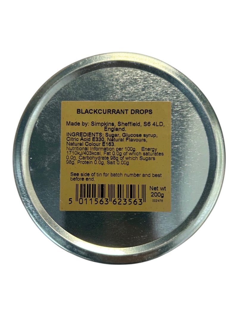 Simpkins Blackcurrant Drops Travel Tin 200g - Happy Candy UK LTD