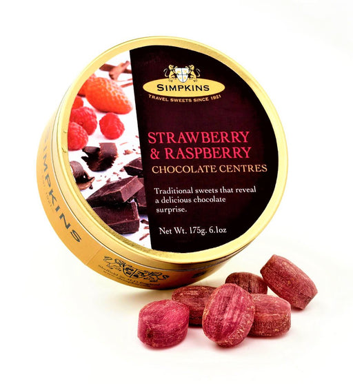 Simpkins Chocolate Strawberry & Raspberry Drops Travel Tin 175g - Happy Candy UK LTD