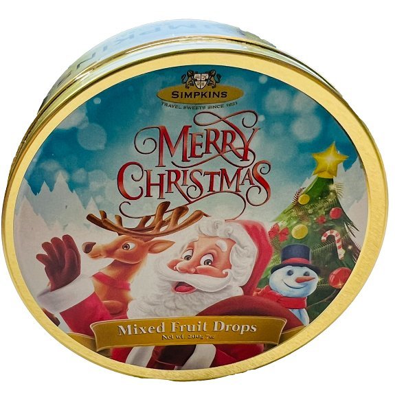 Simpkins CHRISTMAS Edition Mixed Fruit Drops Gift Tin 200g - Happy Candy UK LTD