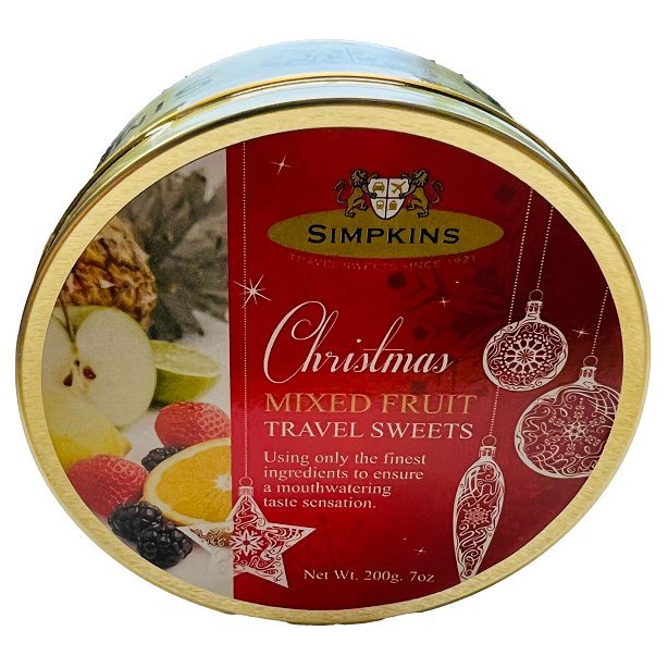 Simpkins CHRISTMAS Edition Mixed Fruit Drops Gift Tin 200g - Happy Candy UK LTD