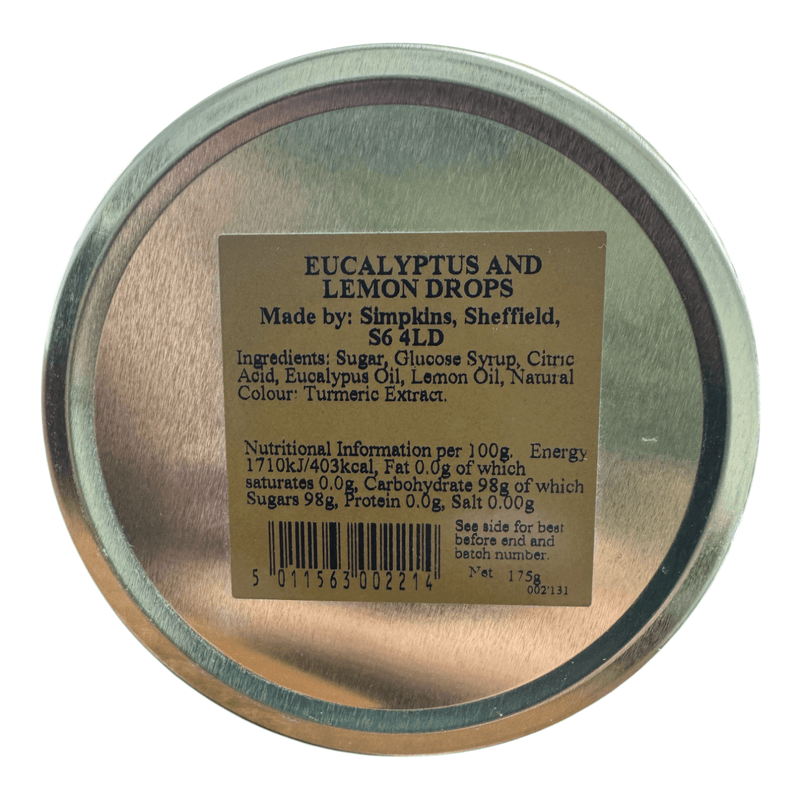 Simpkins Eucalyptus & Lemon Drops Travel Tin 175g