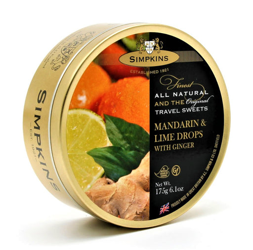 Simpkins Mandarin, Lime & Ginger Drops Travel Tin 175g - Happy Candy UK LTD