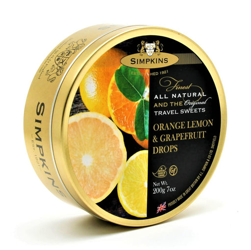 Simpkins Orange, Lemon & Grapefruit Drops Travel Tin 200g - Happy Candy UK LTD