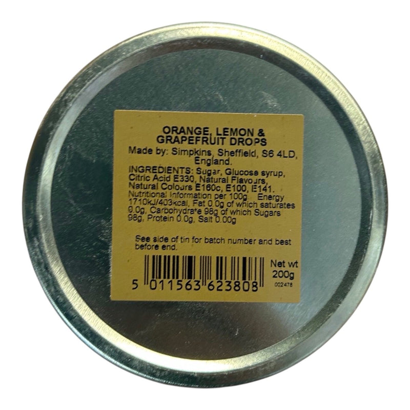 Simpkins Orange, Lemon & Grapefruit Drops Travel Tin 200g - Happy Candy UK LTD