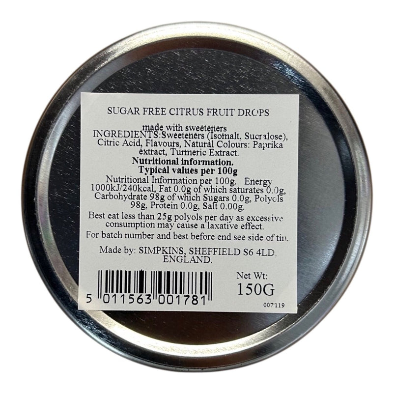 Simpkins Sugar Free Citrus Drops Travel Tin 150g - Happy Candy UK LTD