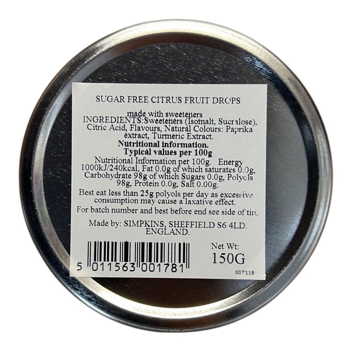 Simpkins Sugar Free Citrus Drops Travel Tin 150g - Happy Candy UK LTD