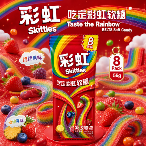 Skittles Taste the Rainbow BELTS Soft Candy (CHINA) 8 Pack 56g
