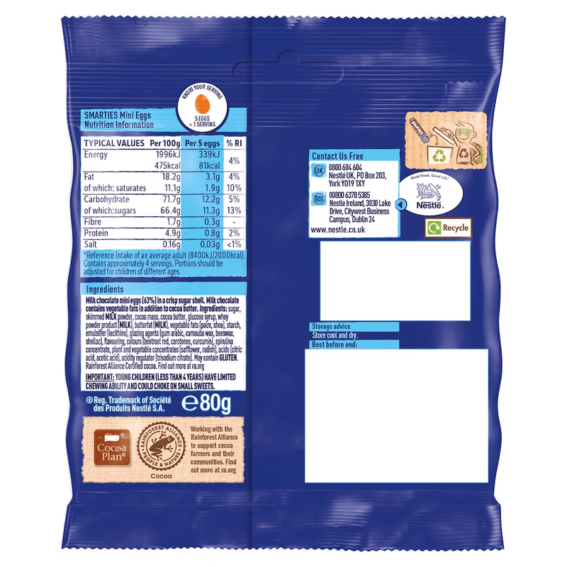 Smarties Milk Chocolate Mini Eggs Bag 80G