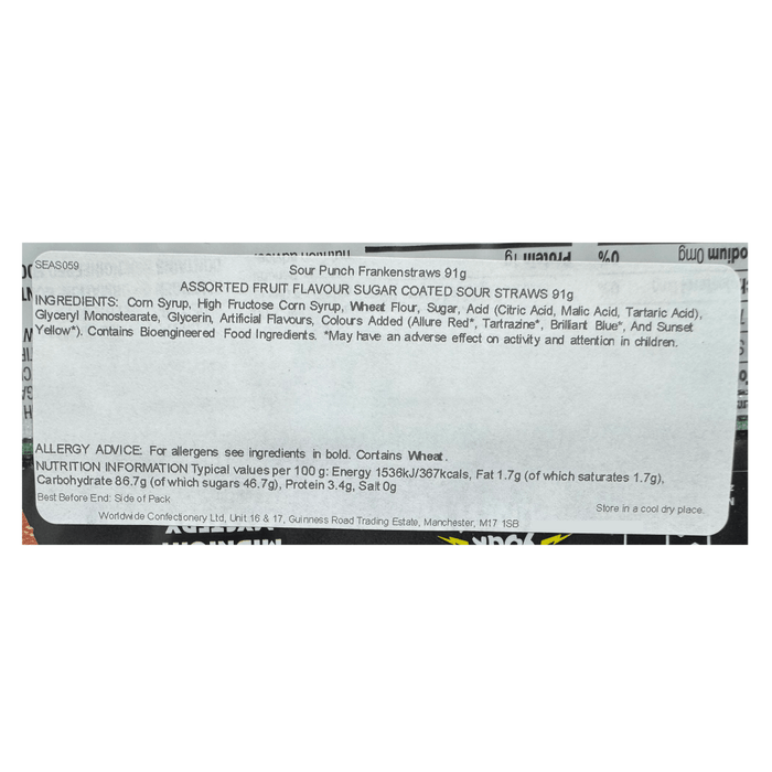 SOUR PUNCH Frankenstraws HALLOWEEN Candy (USA) 91g - Happy Candy UK LTD