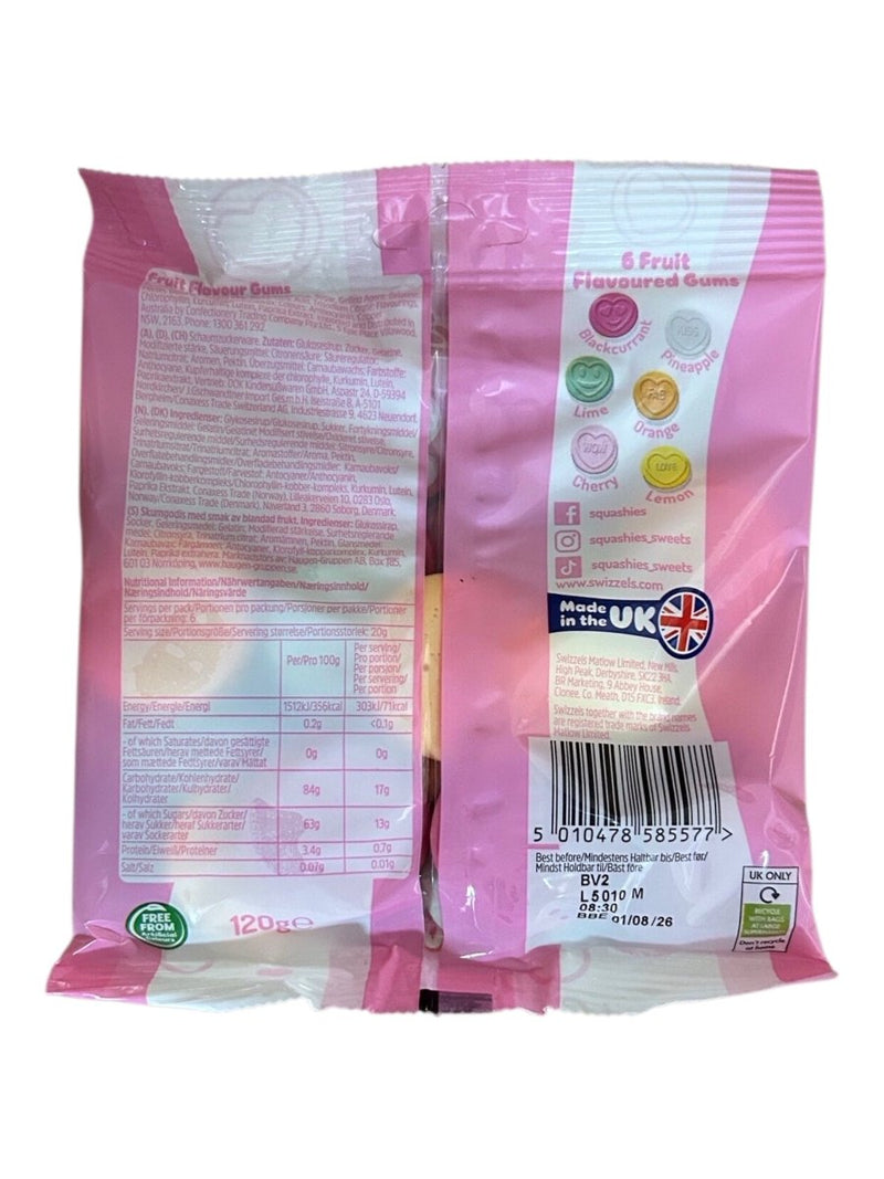Swizzels Squashies LOVE HEARTS Mixed Fruit Share Bag 120g - Happy Candy UK LTD