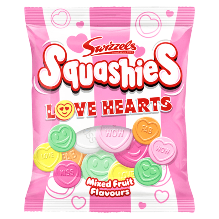 Swizzels Squashies LOVE HEARTS Mixed Fruit Share Bag 120g - Happy Candy UK LTD