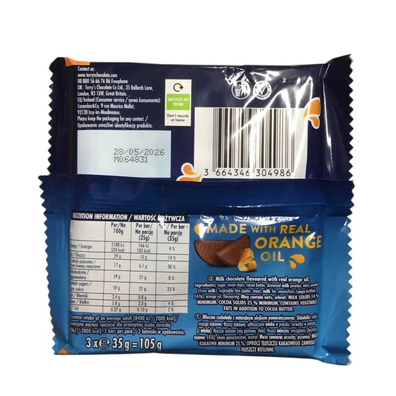 Terry's Milk Chocolate Orange Bars 3 Pack 105g - Happy Candy UK LTD