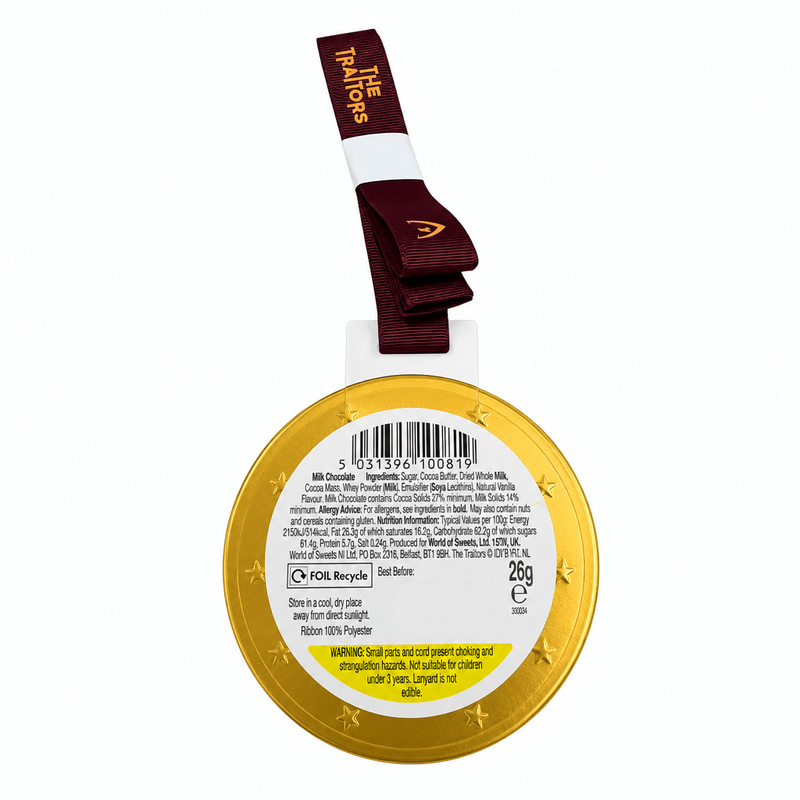 THE TRAITORS Milk Chocolate Shield Medallion Lanyard 26g