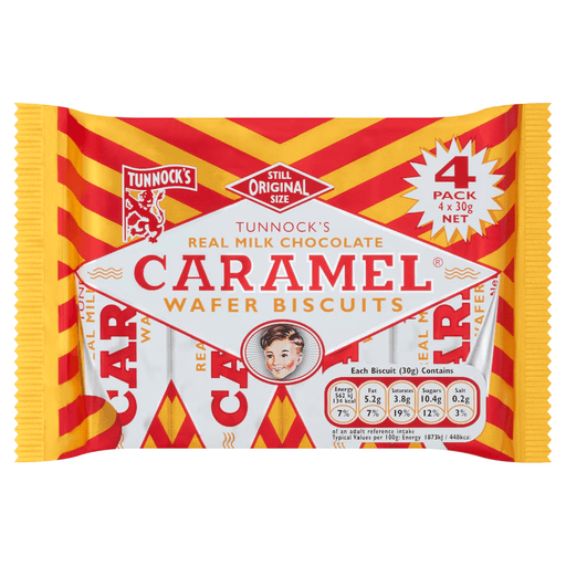 Tunnocks Milk Chocolate Caramel Wafer Biscuits Multipack 4x30g