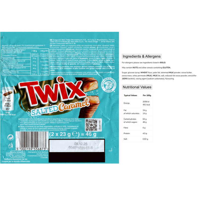 Twix SALTED Caramel Milk Chocolate Bar (IMPORT) 46g