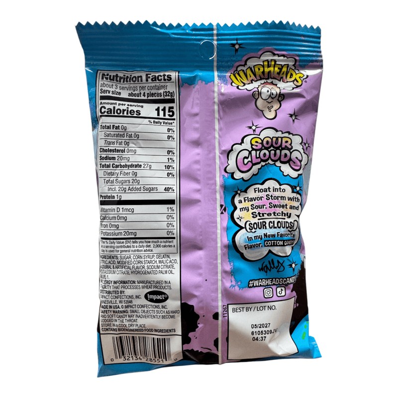 Warheads SOUR CLOUDS Cotton Candy Foam Gummies Bag (USA) 85g
