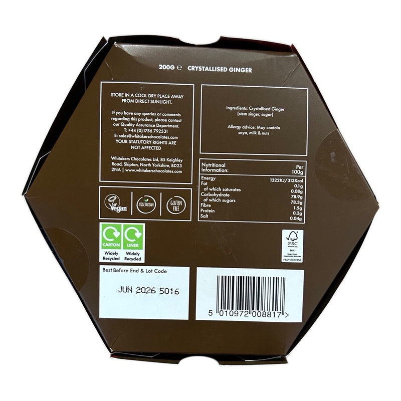 Whitakers Crystallised Ginger 200g - Happy Candy UK LTD