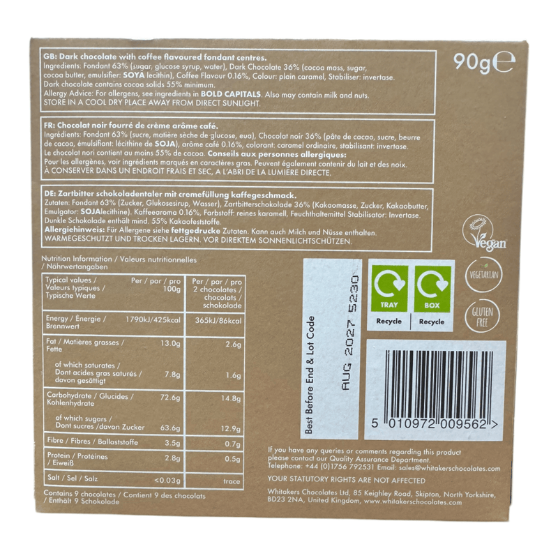 Whitakers Dark Chocolate Fondant Creams Gift Box 1 x 90g