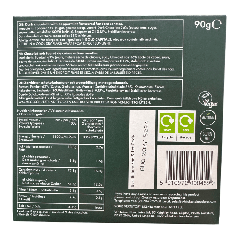 Whitakers Dark Chocolate Fondant Creams Gift Box 1 x 90g