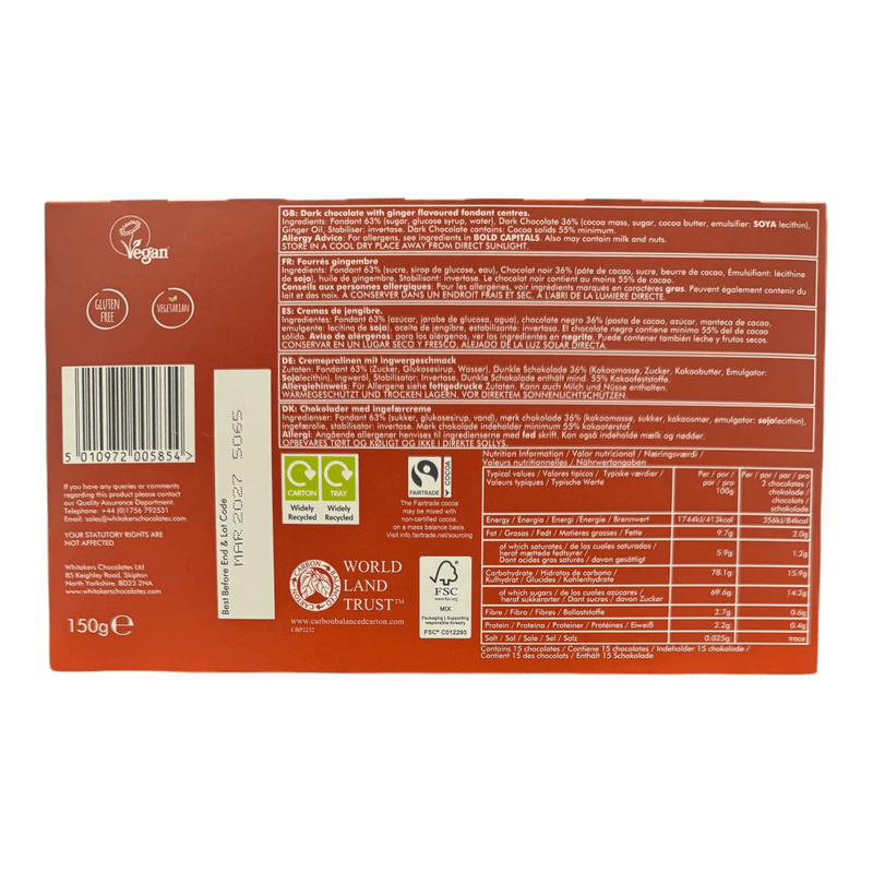 Whitakers Dark Chocolate Ginger Fondant Creams Gift Box 150g