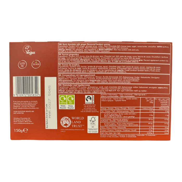 Whitakers Dark Chocolate Ginger Fondant Creams Gift Box 150g