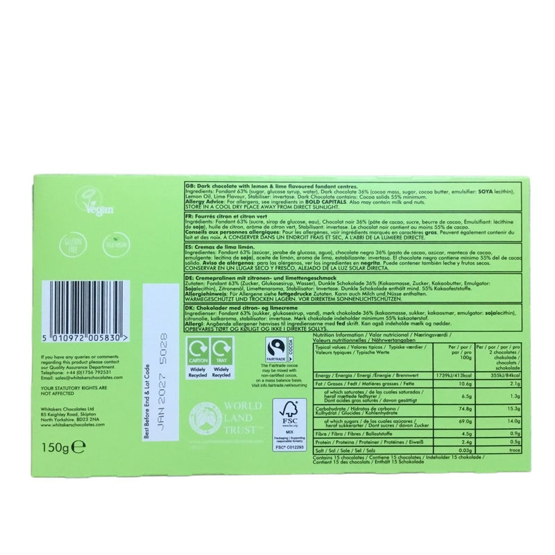 Whitakers Dark Chocolate Lemon & Lime Fondant Creams 150g - Happy Candy UK LTD