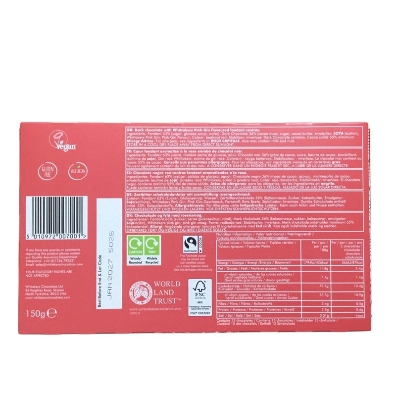 Whitakers Dark Chocolate Pink Gin Fondant Creams 150g - Happy Candy UK LTD