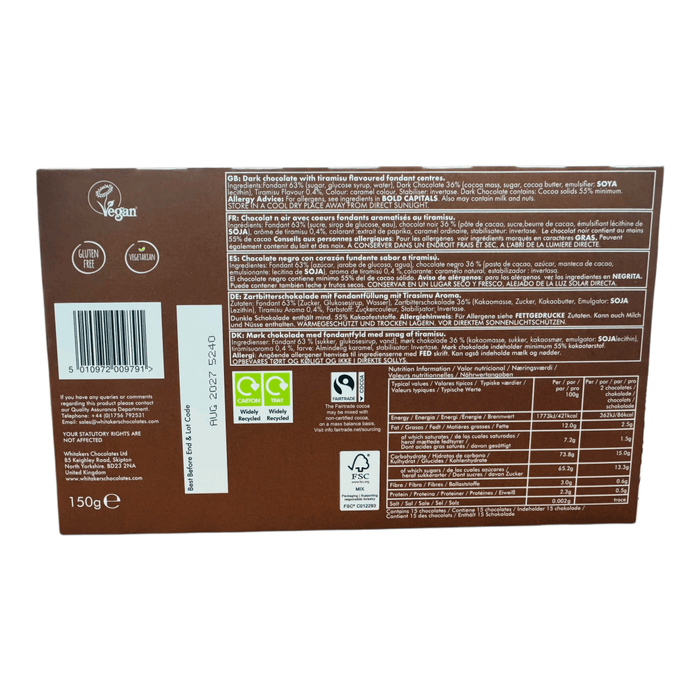 Whitakers Dark Chocolate Tiramisu Fondant Creams Gift Box 150g