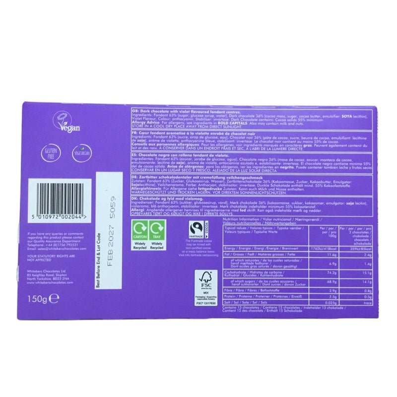 Whitakers Dark Chocolate Violet Fondant Creams 150g - Happy Candy UK LTD