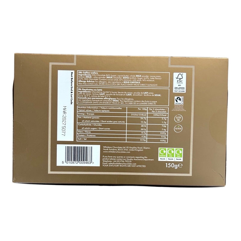 Whitakers Milk Chocolate Coffee Wafer Thins 150g - Happy Candy UK LTD