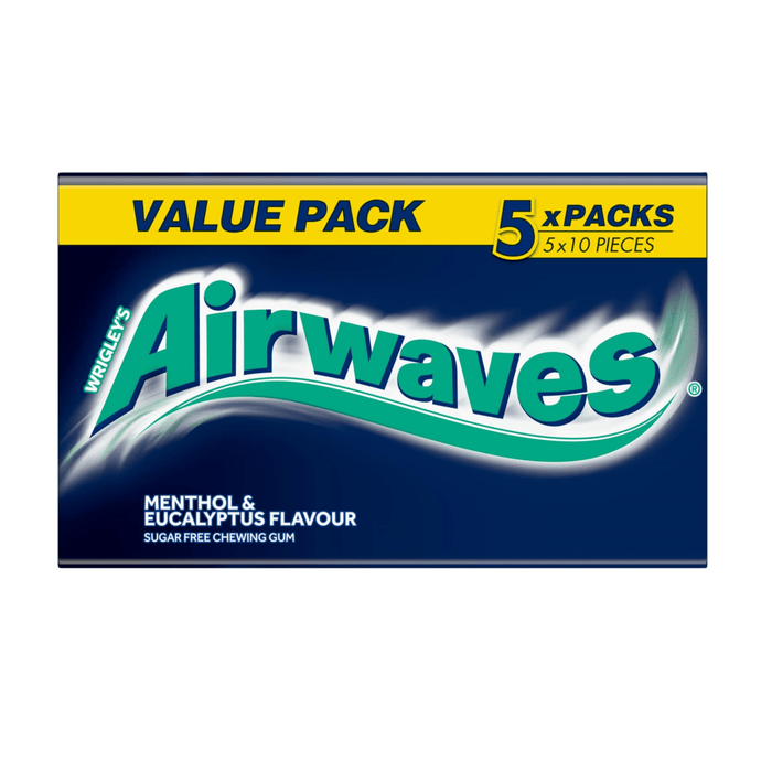 Wrigley's Airwaves Menthol & Eucalyptus Sugar Free Chewing Gum 5 x 14g (50 Pieces) - Happy Candy UK LTD