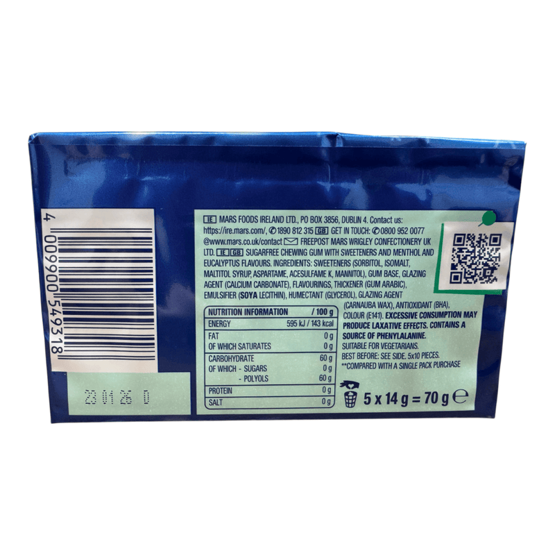 Wrigley's Airwaves Menthol & Eucalyptus Sugar Free Chewing Gum 5 x 14g (50 Pieces) - Happy Candy UK LTD