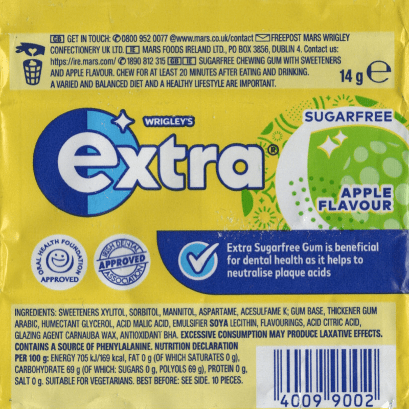Wrigley's Extra APPLE Flavour Chewing Gum 3 Pack 3x14g