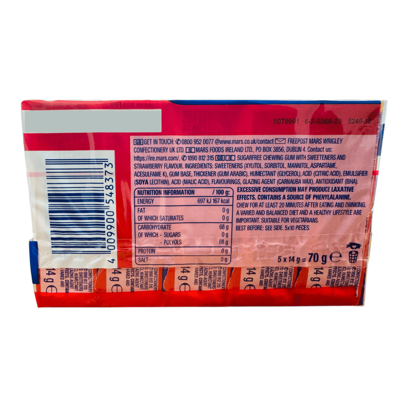 Wrigley's Extra Strawberry Sugar Free Chewing Gum BULK RETAIL BOX 24 X (5x14g)