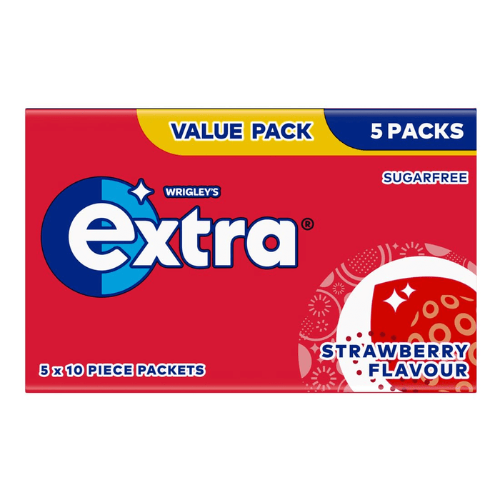 Wrigley's Extra Strawberry Chewing Gum 5 Pack Sugar Free 5 X 14g