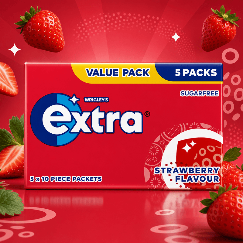Wrigleys Extra Strawberry Chewing Gum 5 Pack Sugar Free 5 X 14g (70g)