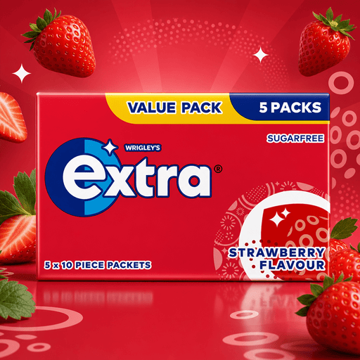 Wrigleys Extra Strawberry Chewing Gum 5 Pack Sugar Free 5 X 14g (70g)