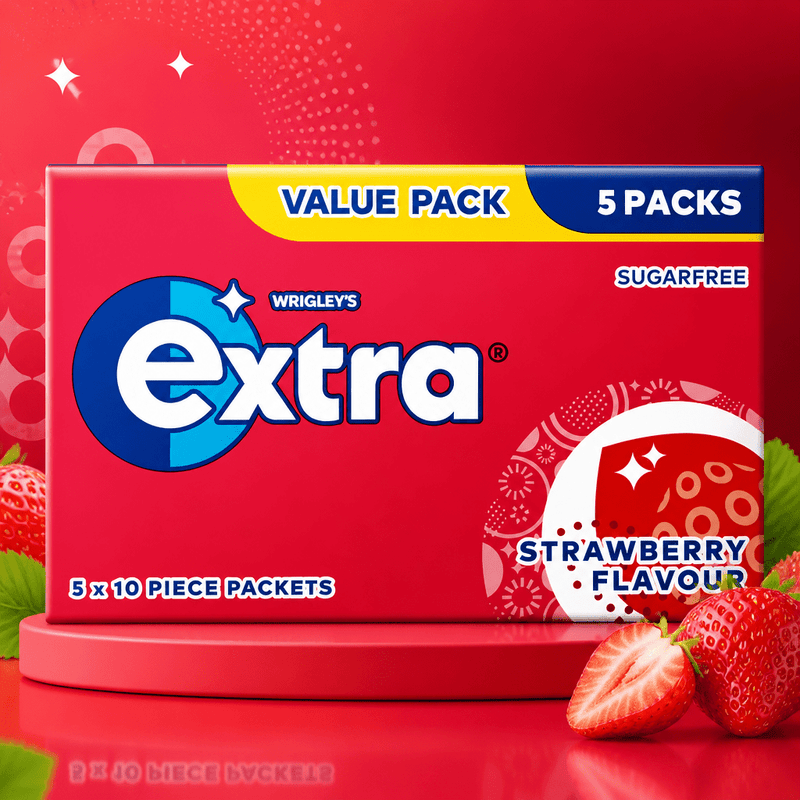 Wrigleys Extra Strawberry Chewing Gum 5 Pack Sugar Free 5 X 14g (70g)