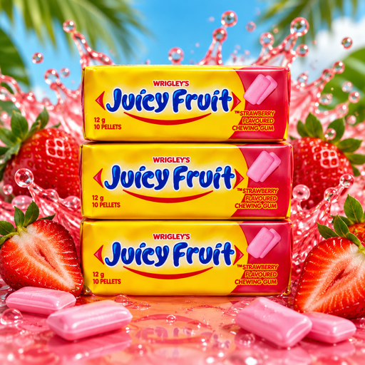 Wrigley's Juicy Fruit Strawberry Chewing Gum 10 Pellets 3 Pack (3x12g)