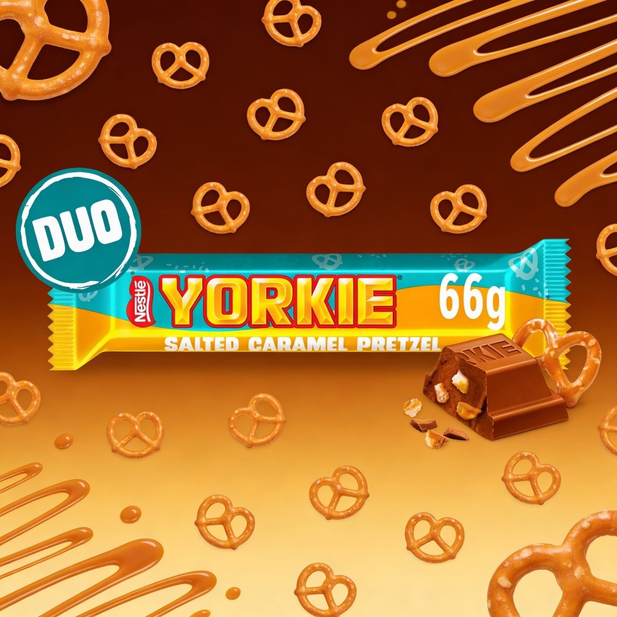 Yorkie Salted Caramel Pretzel Milk Chocolate DUO Bar 66g — Happy Candy ...