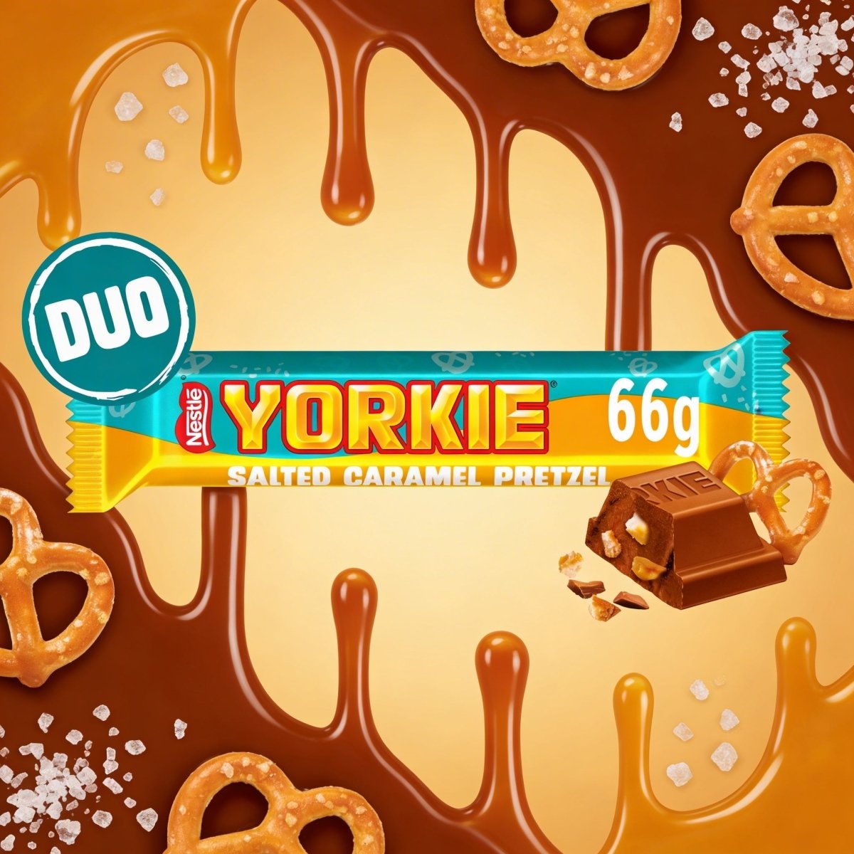 Yorkie Salted Caramel Pretzel Milk Chocolate DUO Bar 66g — Happy Candy ...